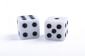 Two white dice isolated on white background