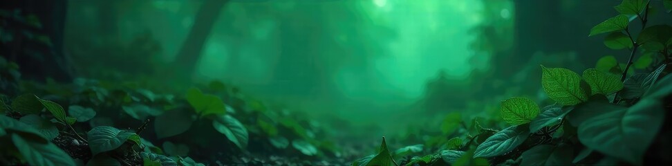 Mysterious Dark Green Leaves in Misty Forest, Gothic Fantasy Setting, Captivating Texture and Lighting, Surreal Atmosphere, Perfect for Magical and Suspenseful Themes