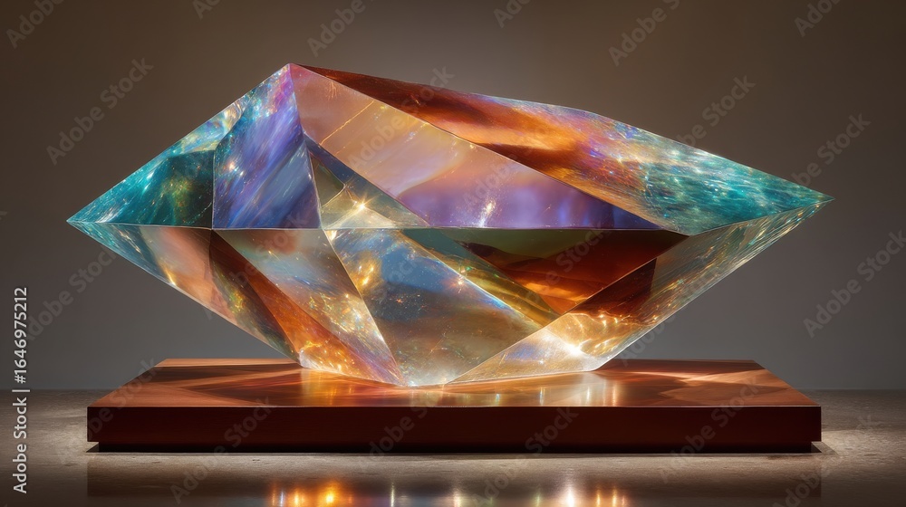 Poster minimal display of a glass sculpture with sharp reflections