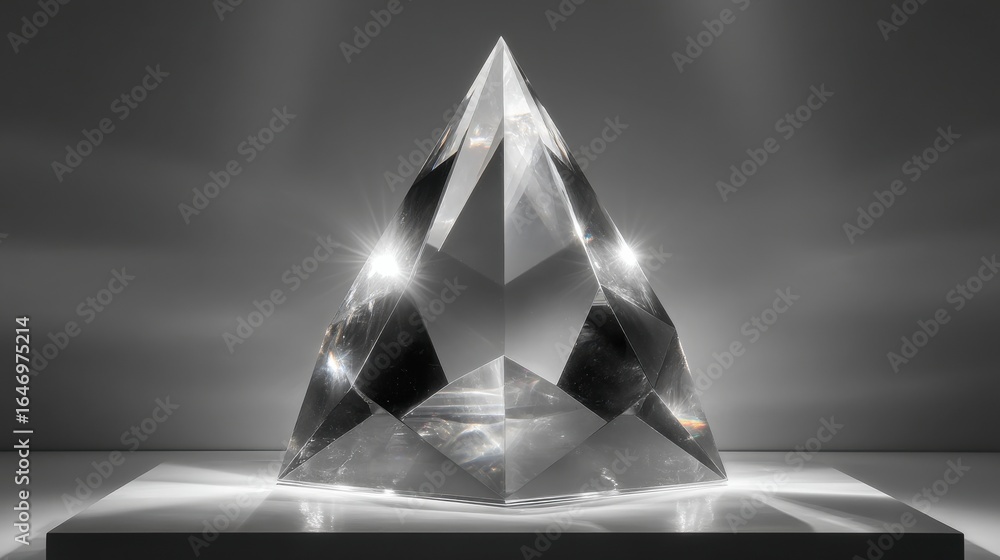 Poster minimal display of a glass sculpture with sharp reflections