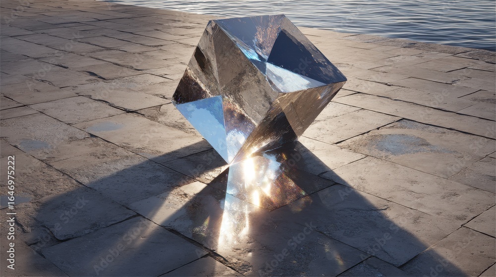 Poster minimal display of a glass sculpture with sharp reflections