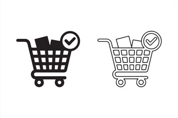 Shopping Cart with Checkmark Icons for Completed Purchases