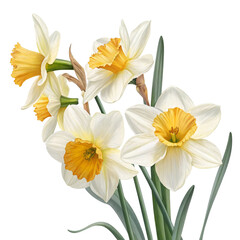 Naklejka premium A bunch of delicate white and yellow daffodils blooming together isolated on transparent background