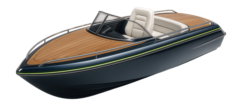 Mini-yacht with V-shaped hull and custom upholstery