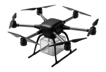 Octocopter delivery drone featuring eight rotors and an underside package holder