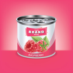 Canned fruit packaging design, raspberry