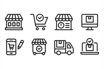 E-commerce Shopping and Delivery Icons for Online Retail