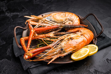 Succulent grilled rosenbergii prawn shrimp, perfectly charred and bursting with flavor, ideal for...