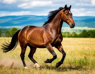 Fototapeta premium horse standing in green field. animal.