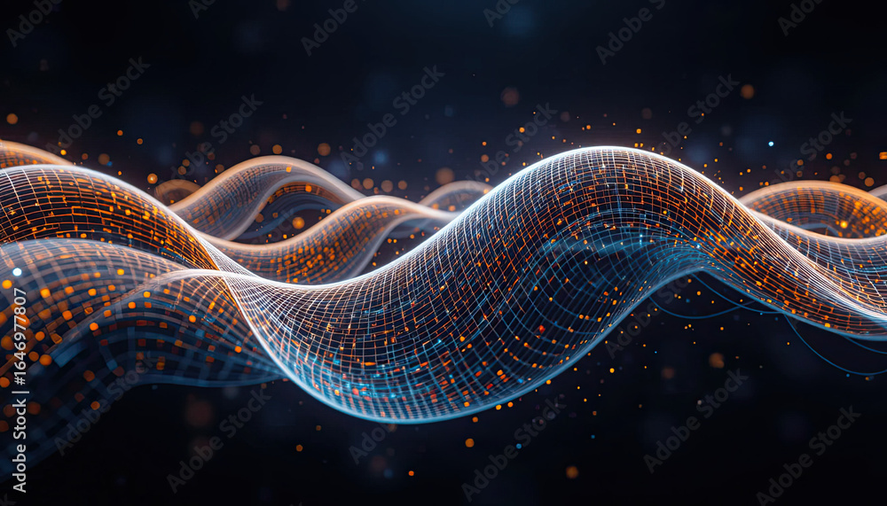Aufkleber dynamic data flow visualization with digital wave patterns, perfect for technology, science, and fut