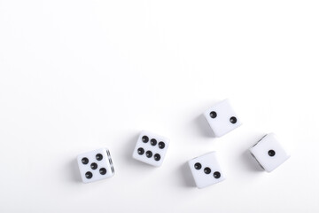 Dice isolated on white background, top view. Game cubes