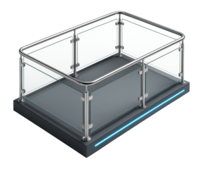 Open-air viewing platform with protective glass barriers and metal railings