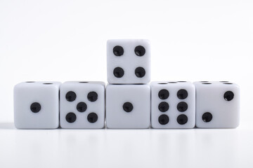 Many dices isolated on white background