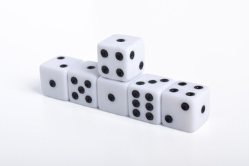 Many dices isolated on white background