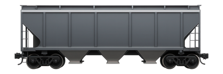 Three-bay hopper car with ribbed sides and bottom unloading chutes