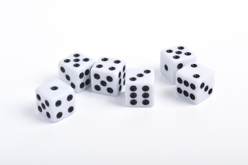 Many dices isolated on white background