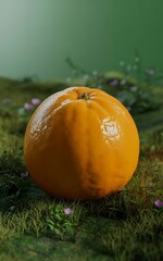 Vibrant Orange on Grassy Patch with Soft Green Backdrop Natural Fruit Still Life Composition