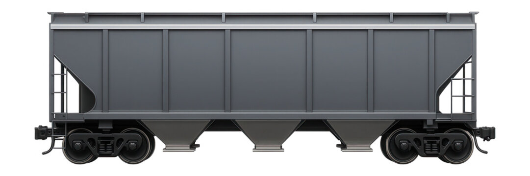 Three-bay hopper car with ribbed sides and bottom unloading chutes