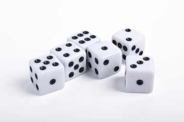 Many dices isolated on white background