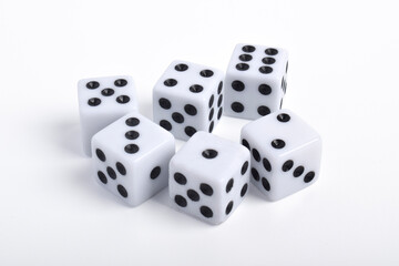 Many dices isolated on white background