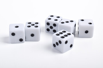 Many dices isolated on white background