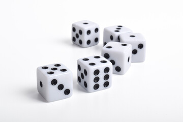 Many dices isolated on white background