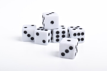 Many dices isolated on white background