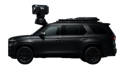 Light command vehicle with tactical communications suite and roof-mounted camera system