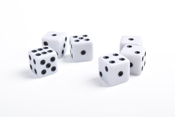 Many dices isolated on white background