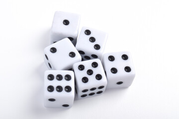 Many dices isolated on white background