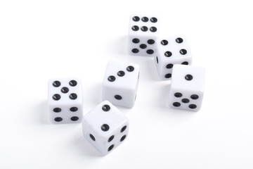 Many dices isolated on white background