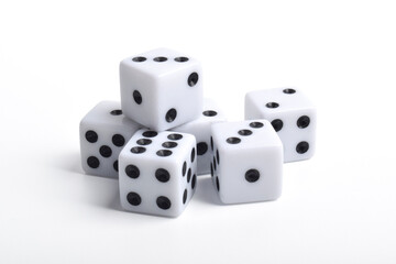 Many dices isolated on white background