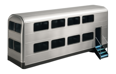 Double-decker train carriage with upper and lower window rows and prominent stair access