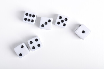 Dices isolated on white background, top view