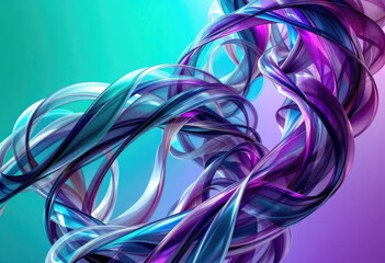 Abstract Purple Blue Flowing Ribbons Over Gradient Background