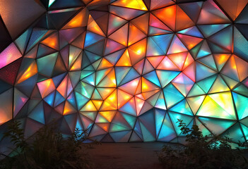 Vibrant Abstract Polygonal Wall Art with Geometric Shapes and Colorful Light