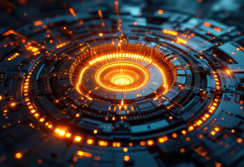 Abstract Circular Orange Glow Technology Pattern Transparent Background