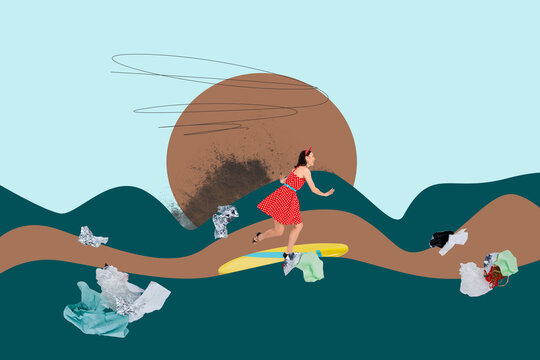 Modern earth day collage showing hills of trash highlighting pollution recycling plastic usage volunteering responsible planet attitude