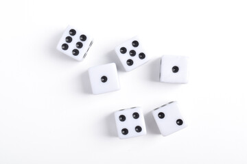 Dices isolated on white background, top view
