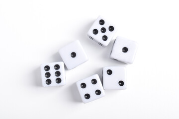 Dices isolated on white background, top view