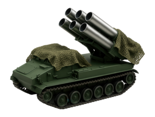 Tracked vehicle with retractable anti-aircraft missile system and camouflage netting