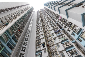 High rise residential apartment from bottom ground view