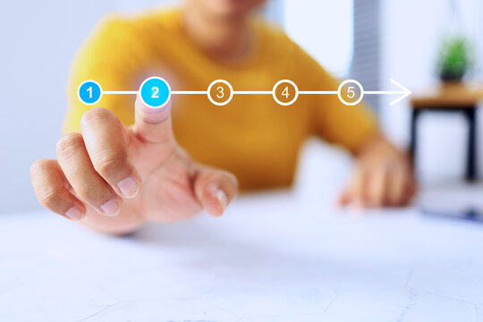 Status following concept with a man touch on virtual interface to tracking follow up progress of working status such as parcel delivery or project reports