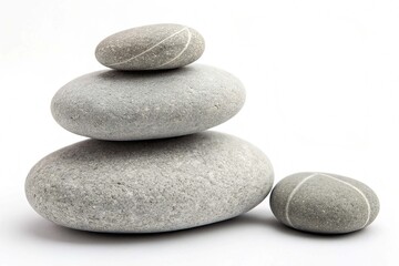 Fototapeta premium Flat gray pebbles in a stack on white background