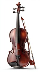 Fototapeta premium Classic violin with bow, showcasing craftsmanship.