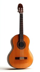 Obraz premium Elegant acoustic guitar on a white background.