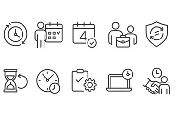 Fototapeta premium Flexible Work Icons. Line style icons of workplace flexibility: flexible schedule icon, part-time work, compressed week, job