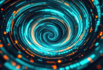 Abstract Spiral Blue and Orange Glowing Data Vortex