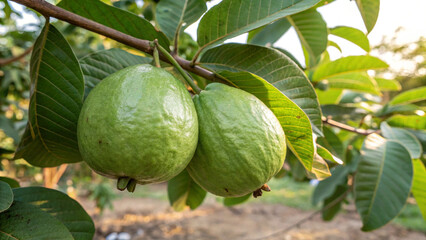 Guava hanging on tree in garden in natural background