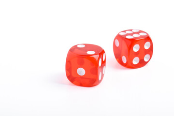 Two red dice isolated on white background